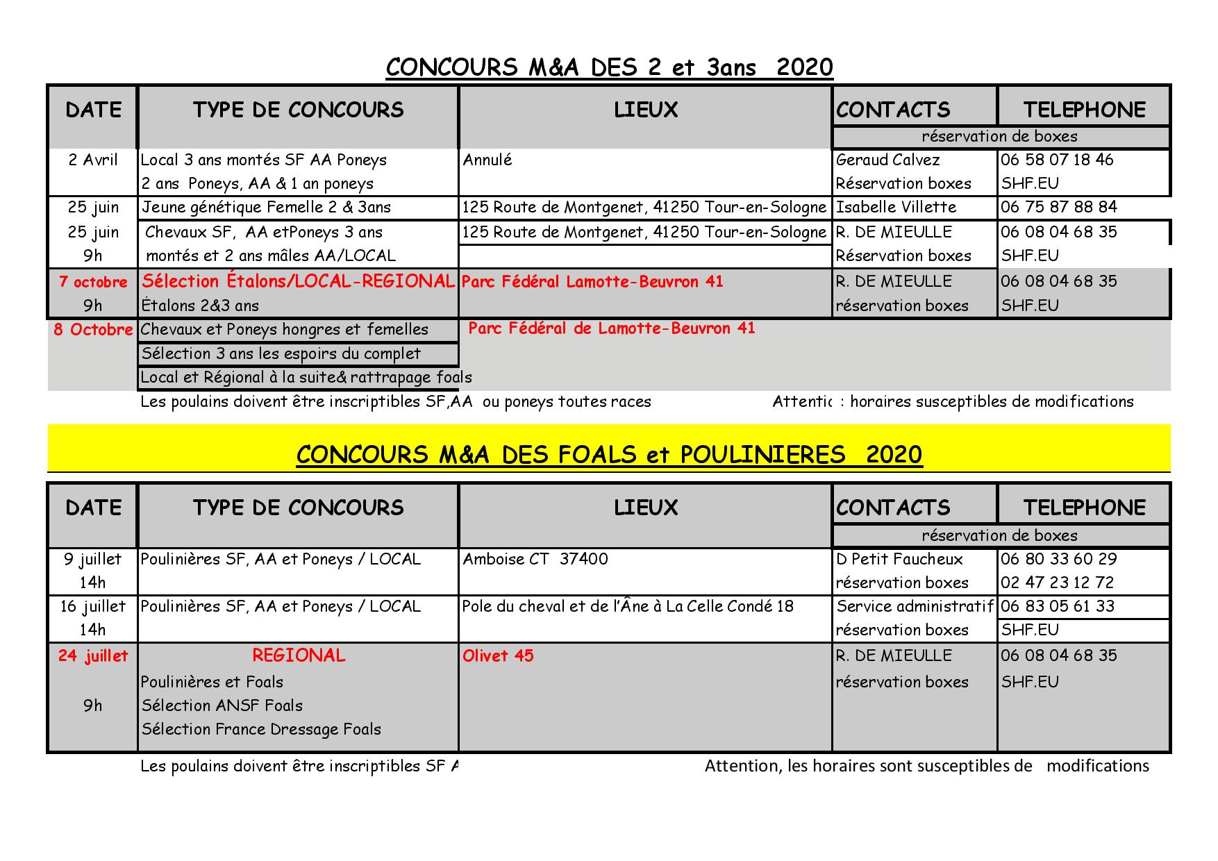 Calendrier des concours modèle et allures chevaux et poneys de sport