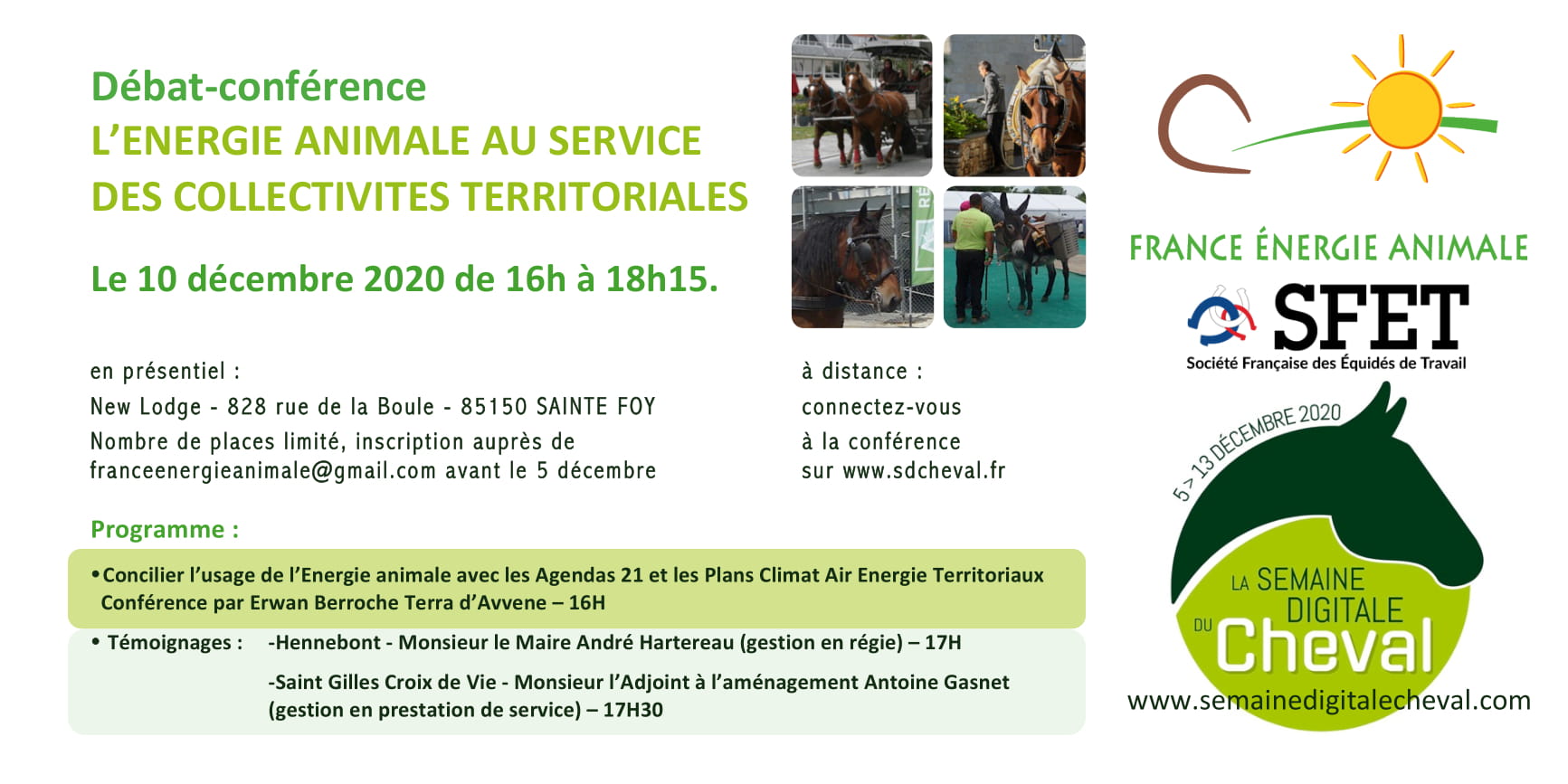 Intêrets de la traction animale pour les collectivités : Conférence de France Energie Animale - 10/12/2020 lors de la Semaine Digitale du Cheval